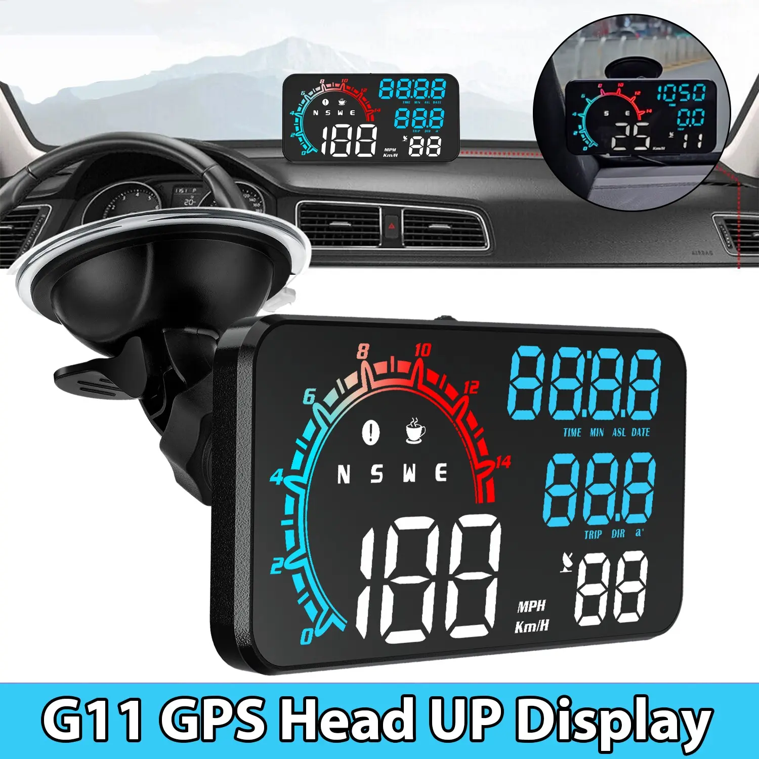 G11 5.5 Inch Car Hud Display, GPS Speedometer, Speed & Fatigue Alert, Plug-And-Play, Compatible with All Vehicles, Km/h and Mph Display