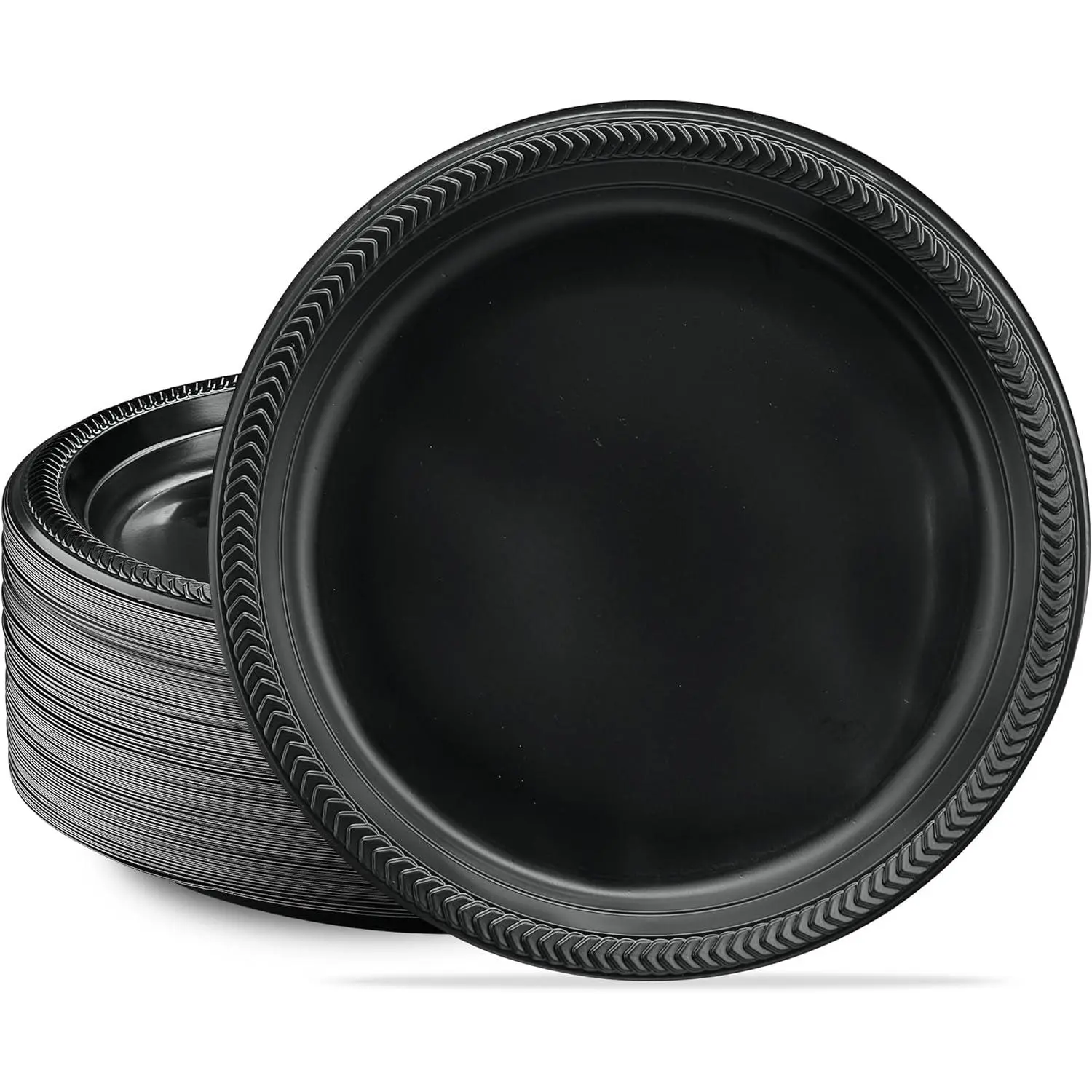 100 PCS Black Plastic Plates Light Weight 10'' Inch Plastic Dinner Plates Black Plates Disposable for Party and Wedding