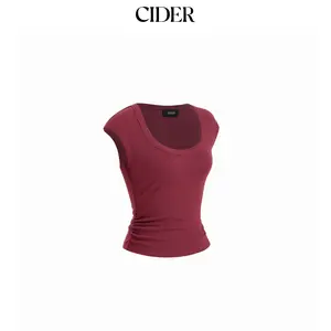 Cider Cotton-blend U-neckline Ruched Tee SummerWins Dealsforyou