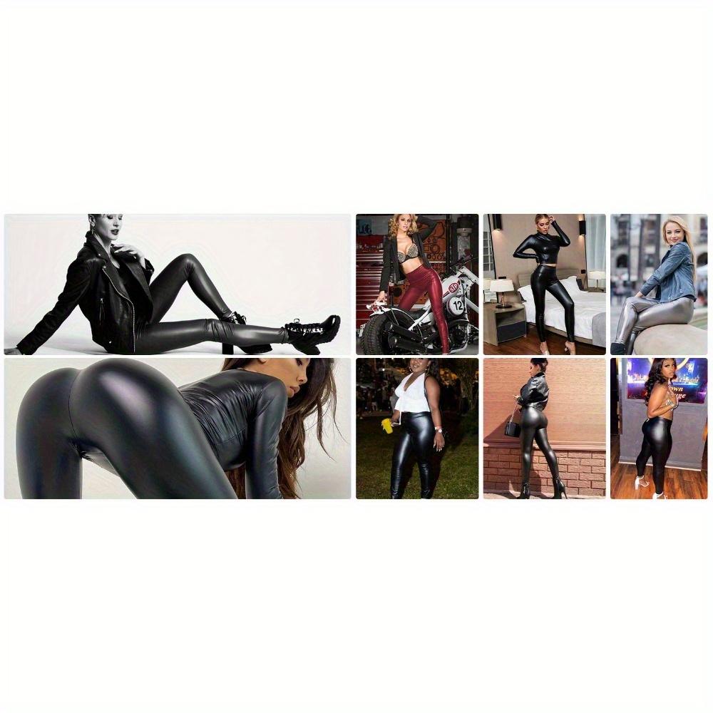 Plus-size women's faux leather leggings, high-waisted leather pants, tummy-shaping elastic leather pants