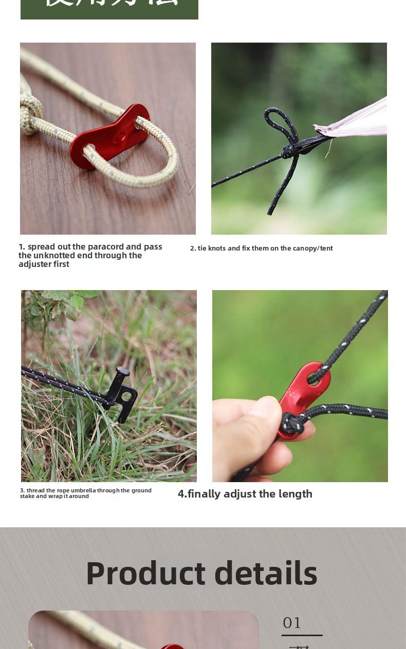 4MM wind rope outdoor canopy windproof rope support rod fixed pull rope 4 meters tent reflective camping rope adjustment rope camping