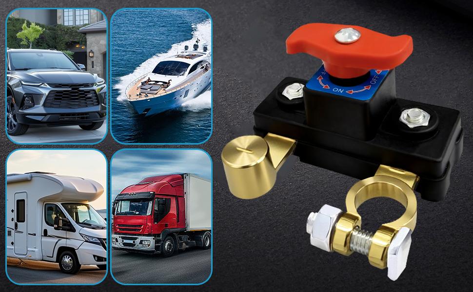 2pcs Car Battery Power Cut-Off Switch Breaker, Pure Copper Stable Transmission High Conductivity Disconnect Switch Smart Battery Disconnect for Car Truck Boat Rv Supplies