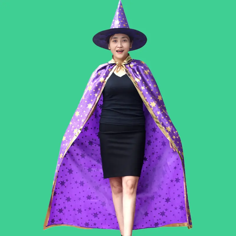 Halloween Adult Men Women Party Wizard Six Star Cape Cloak Hat Costume Performance Role Play Outfit With Magical Accessories
