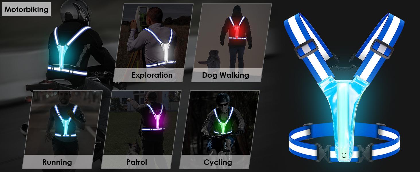 LED Reflective Vest Running Gear, 5 Lights Colors High Visibility Reflective Running Gear Rechargeable Light Up Running Vest for Walking Running Cycling, Adjustable for Men Women Kids