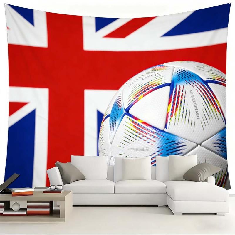 1 pc microfiber FIFA World Cup Inspired Tapestry Wall Hanging UK Flag Soccer Ball Print Colorful Decor for Living Room Bedroom Dining Room Outdoor Holiday Atmosphere Enhancer Tapestry Background Cloth Hanging Cloth Wall Cloth Decorative Cloth