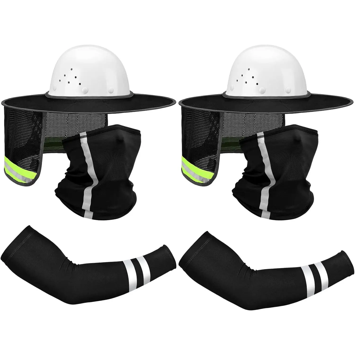 8-Piece Outdoor Head & Arm Sun Protection Kit – Mesh Visor Shield, Neck Gaiter, Cooling Sleeves with Reflective Strips for Gardening, DIY, Driving & Outdoor Work