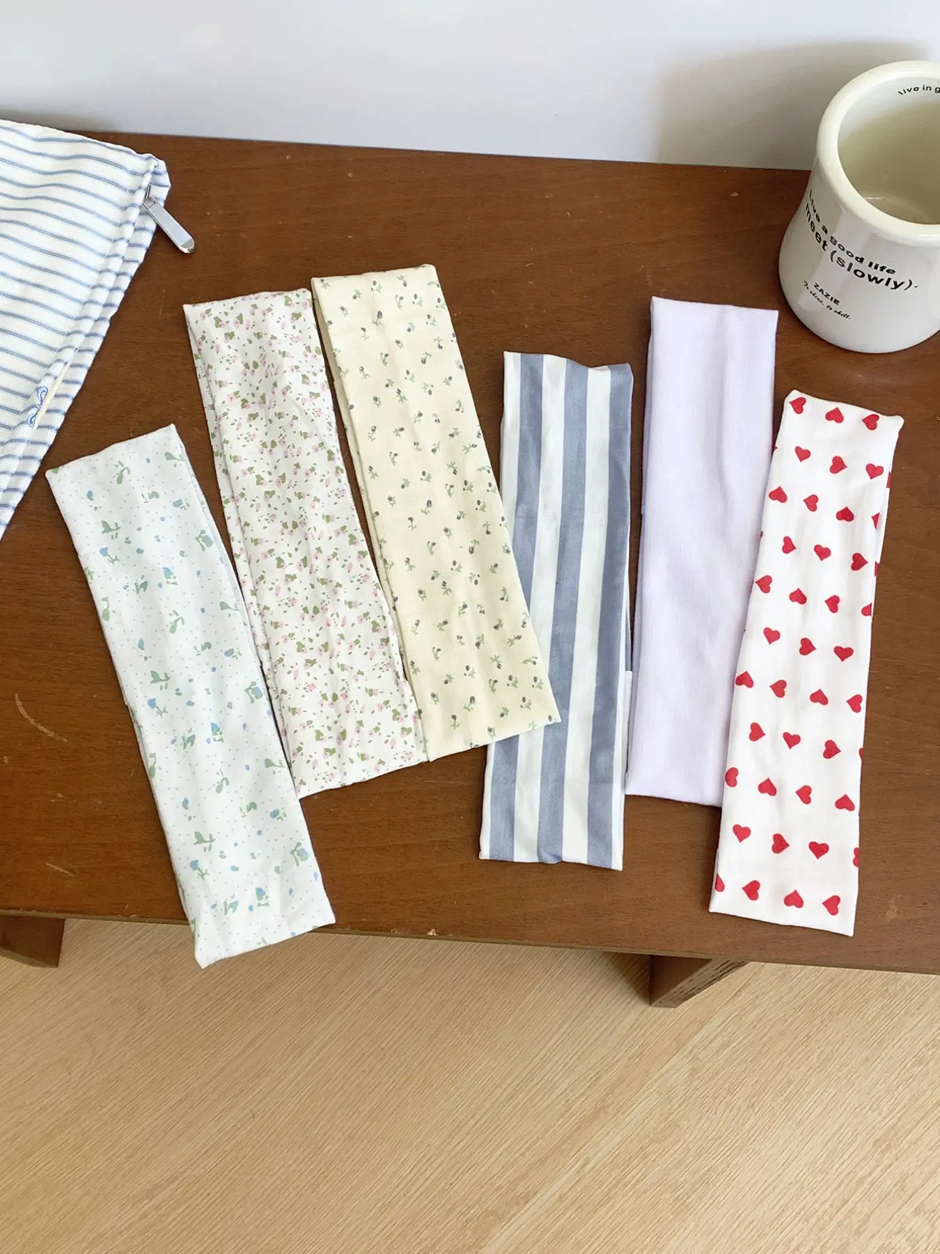 6pcs Korean Style Floral Striped Heart Print Wide Headbands Set, Daily Sports Fitness Face Washing Makeup Non-Slip Hair Bands, Workout Headbands