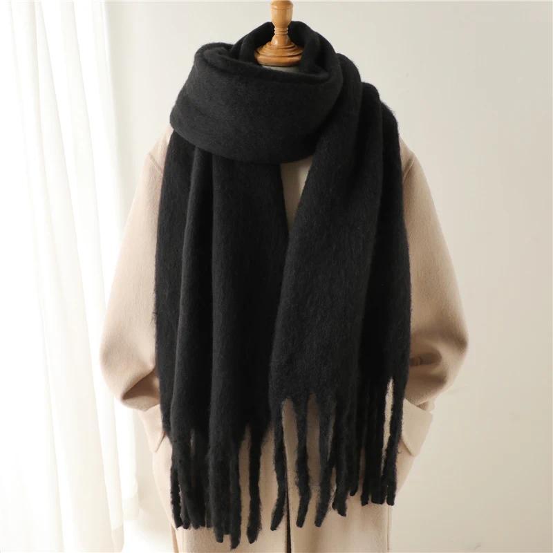 Winter Scarf for Women Containing Cashmere Warm Solid Pashmina Blanket Wraps Female Thick Soft Bufanda Big Tassel Shawl Long Poncho Echarpe