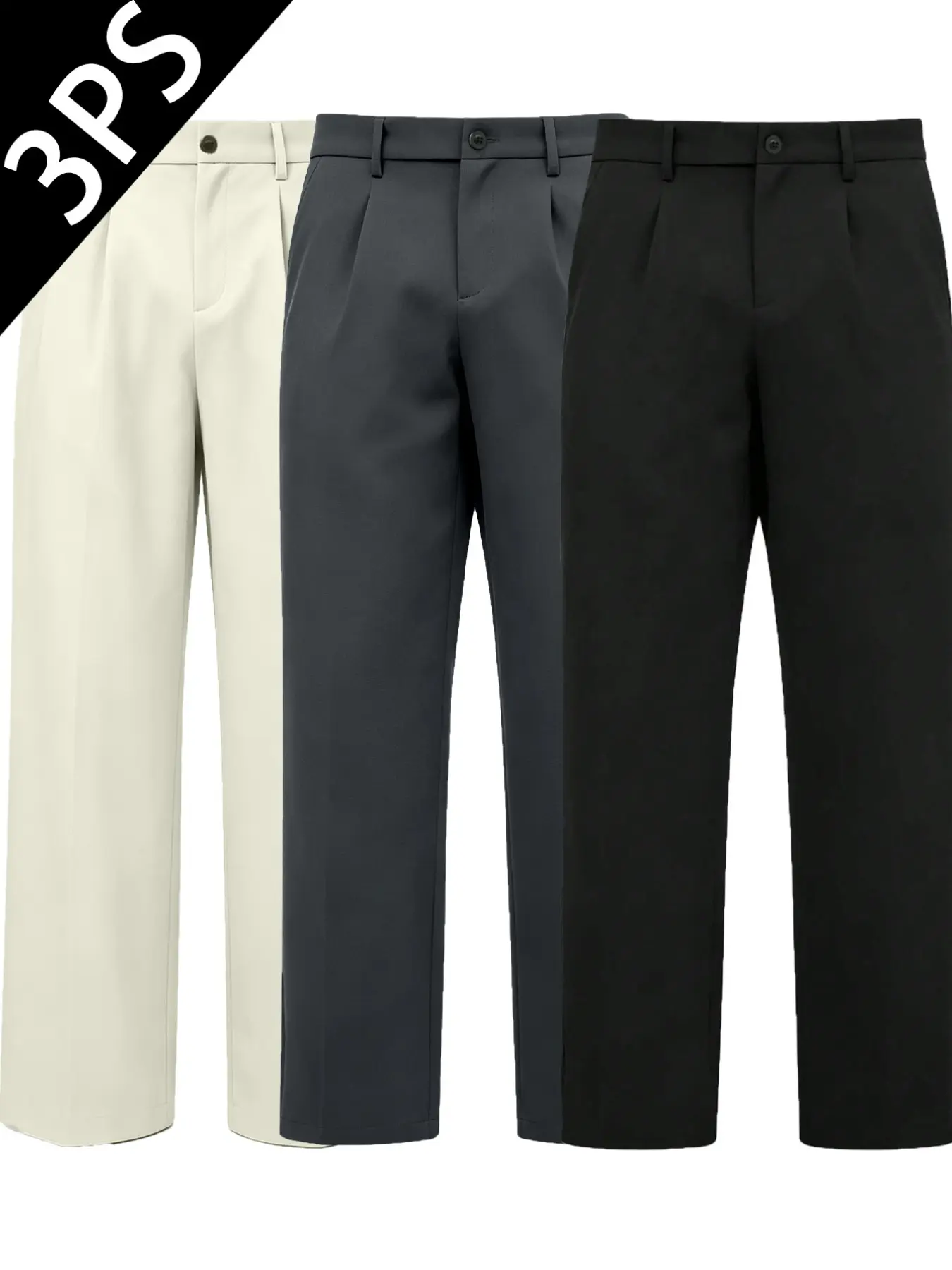Men's Three-Piece Suit Pants, Loose Straight Leg Slimming Business Casual Solid Color Versatile Commute Long Pants