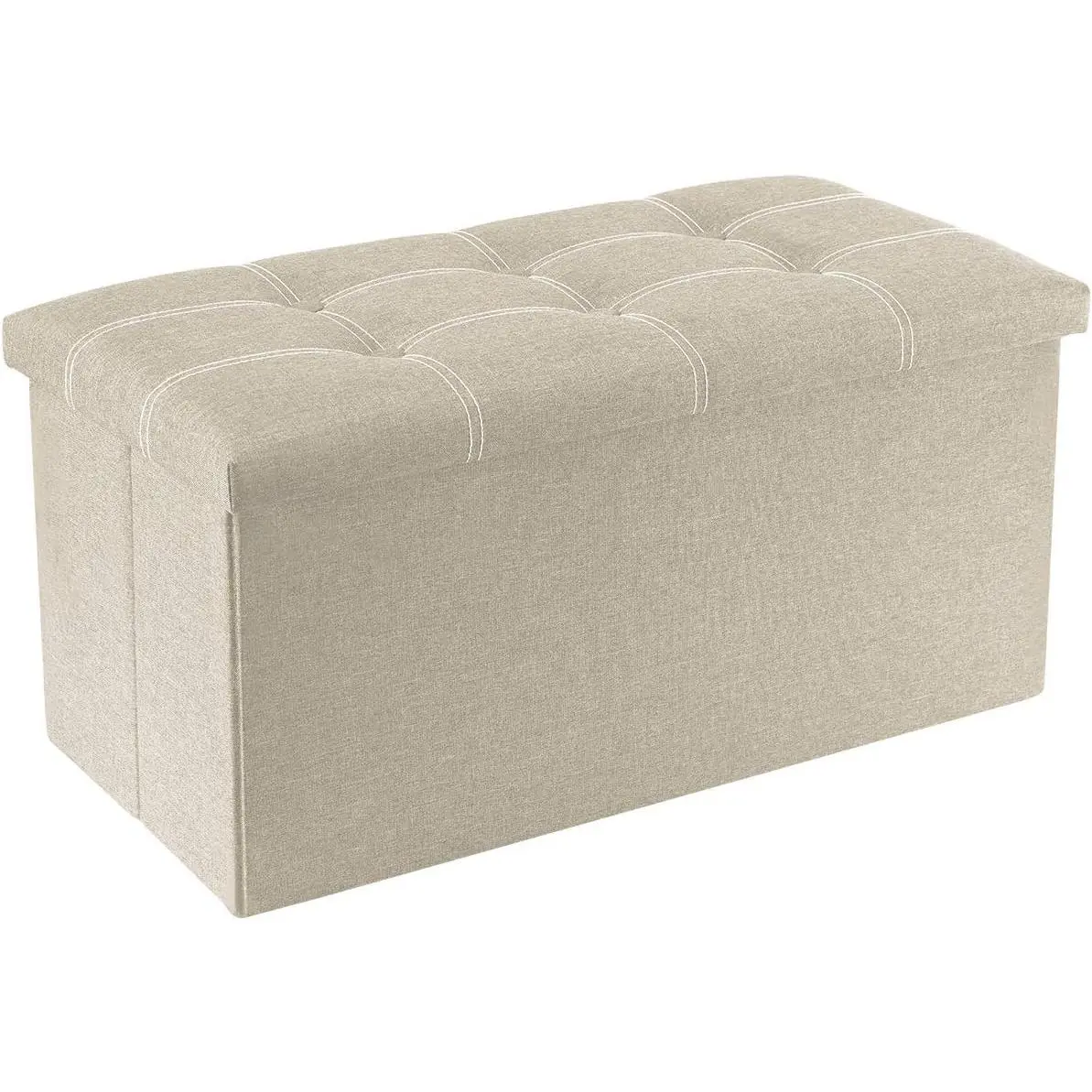 30" Linen Ottoman with Storage, Folding Bench, Beige | Foldable linen ottoman with  storage, padded seat and sturdy frame for living room or bedroom.