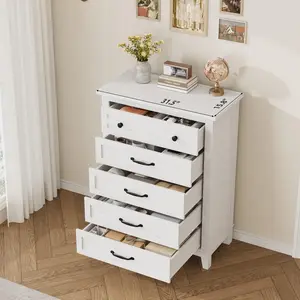Garvee 5 Dresser for Bedroom, 41.3 in Tall Vertical Drawer Dresser with Large Storage, Freestanding Wooden Closet Chest for Bedroom, Living Room, White