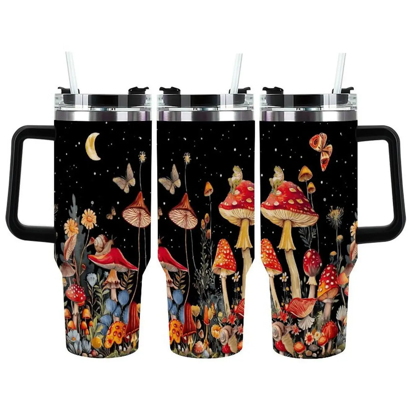 Mushroom Forest Tumbler, Cute Cottagecore Nature Design Stainless Steel Travel Cup, Fairycore Botanical Cup For Nature Lovers, Cozy Gift For Women