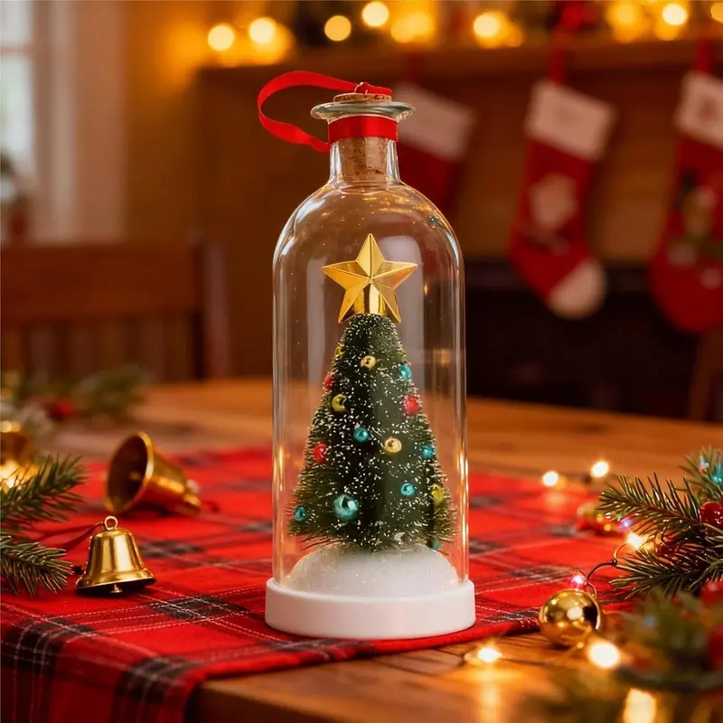 Recordable Glass Bottle Christmas Tree Message Ornament, Style Ornament, 30 Seconds Voice Recording, Replay Permanently with Cork Stopper, Festive Audio Keepsake, Unique Home Decor Gift