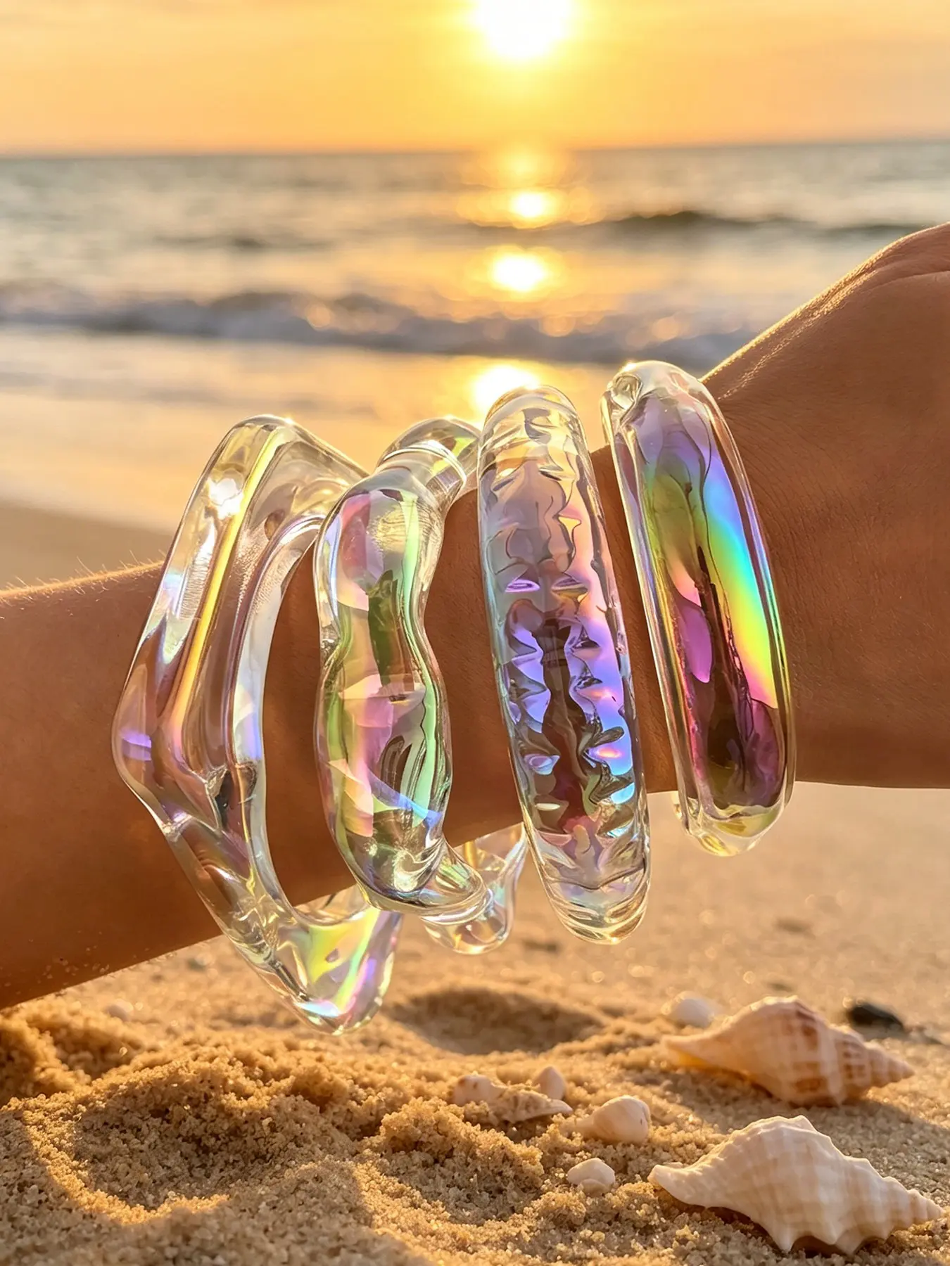 4-Piece Bracelet Set, Retro Style Acrylic Geometric Design, Transparent Open-End Bangle, Stacking Bangles, Perfect for Daily Wear, Gifts for Women