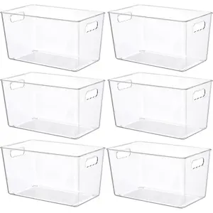 6 PCS Clear Plastic Storage Bins, Pantry Organizer Containers with Handle for Refrigerator, Fridge, Cabinet, Kitchen, Countertops, Cupboard, Home Organization and Storage, XL