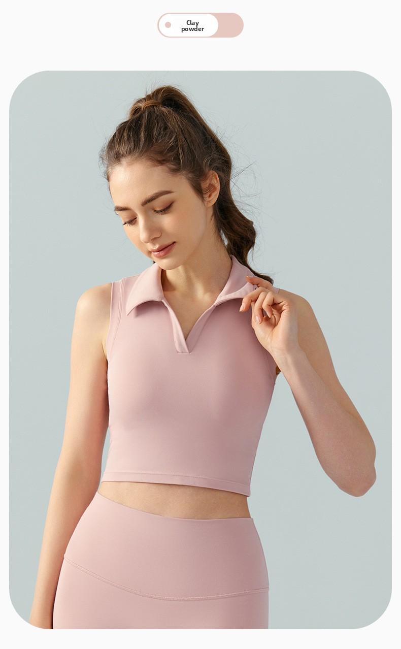 High-neck yoga top for women, sleeveless, slim-fit, breathable, suitable for outdoor running and fitness, sports vest with chest pads