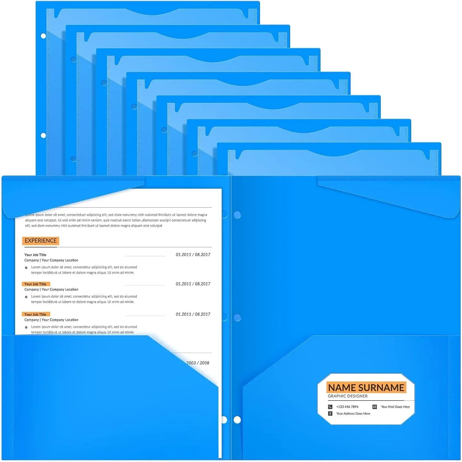 24 Pcs Blue Plastic Folders with 2 Pockets and Clear Front Pocket, 3-Hole Punched, Heavy Duty Letter Size, Bulk Pack for Back to School, Office, Home & Classroom Organization