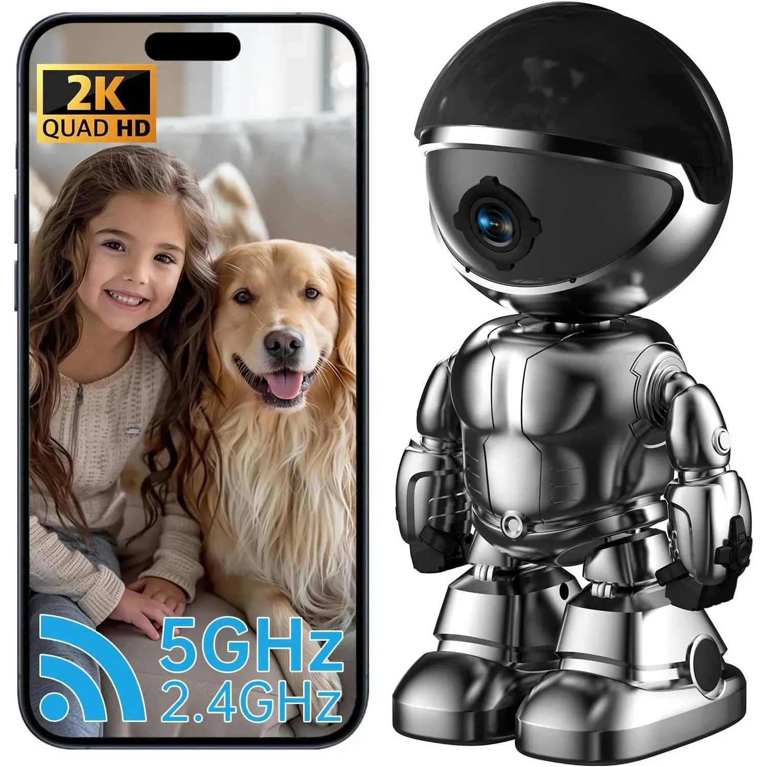 Indoor Camera Robot,  5g/2.4ghz WiFi  Robot Cam with Phone App EseeCloud, 360 PTZ  Cam  Cam with Audio/Video, Spy Camera 2-Way Audio Motion  7/24 Night Vision