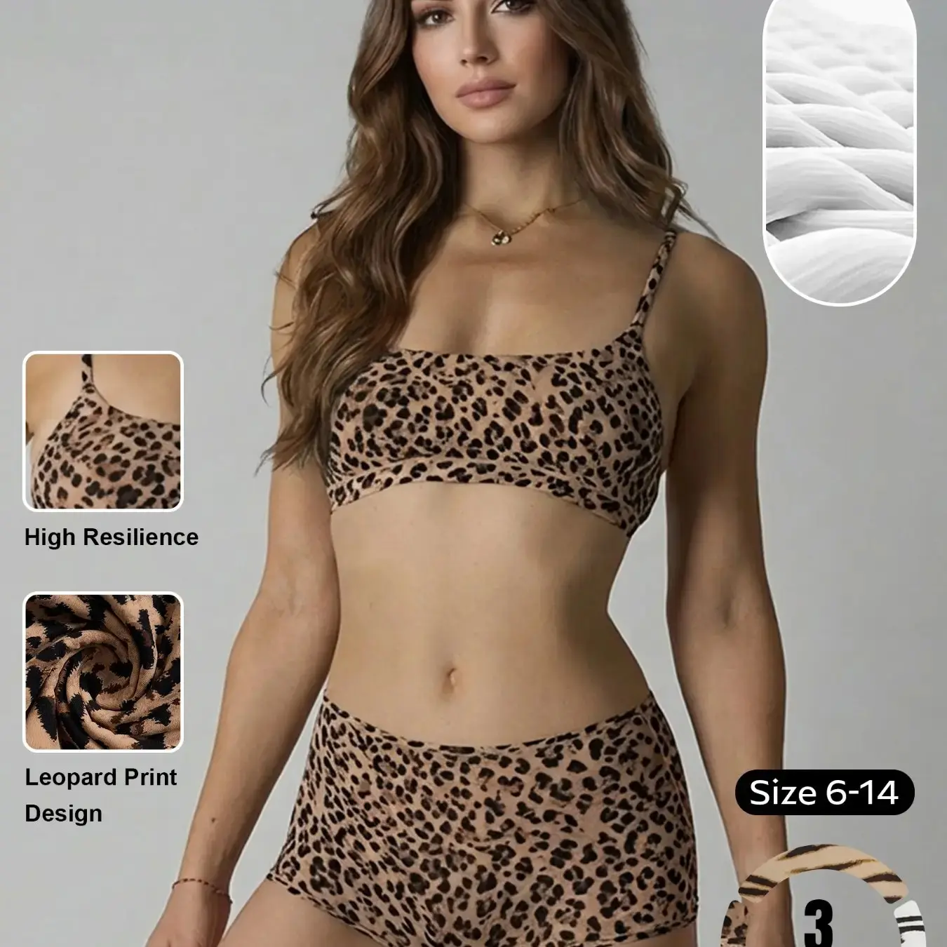 Women's Versatile Casual Lightweight Leopard Print Thin Strap Bralette & Knicker Set, Soft Seamless Panties Smoothing Womenswear Lingerie & Underwear Set Bra Sets Fit