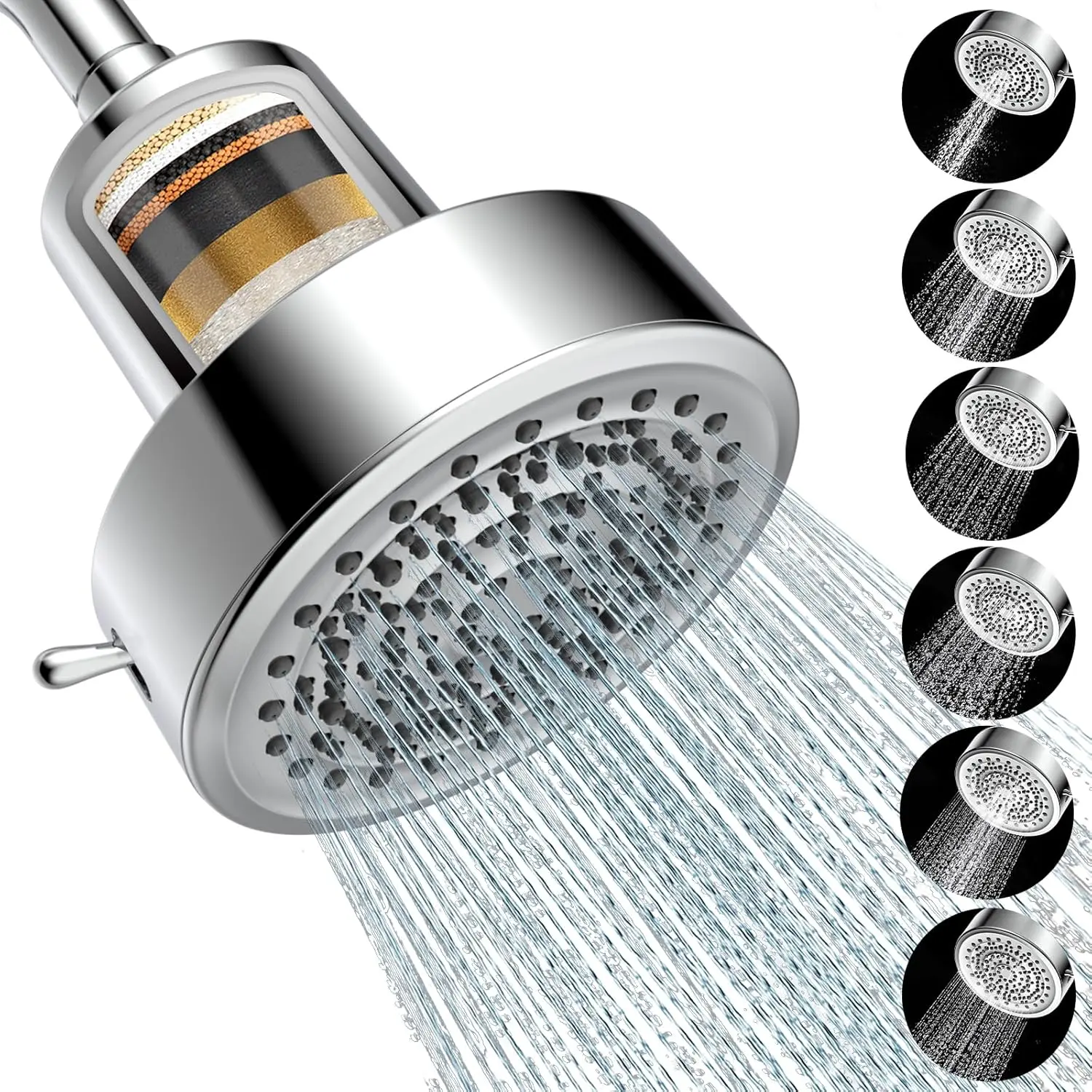 Filtered High Pressure Shower Head - Chlorine Filter, Hard Water Fix, 6 Mode Settings, Water Softener for Health-Conscious Users, Removes Heavy Metals, Easy Installation, Better Hair & Skin