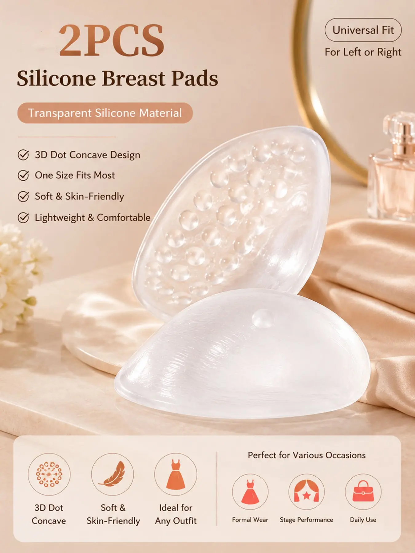2-Pack Transparent Silicone Inserts, Soft Natural Sports Bra Pads, Ideal for Daily Wear, Comfortable and Discreet, Perfect for Women, Bra Padding Inserts