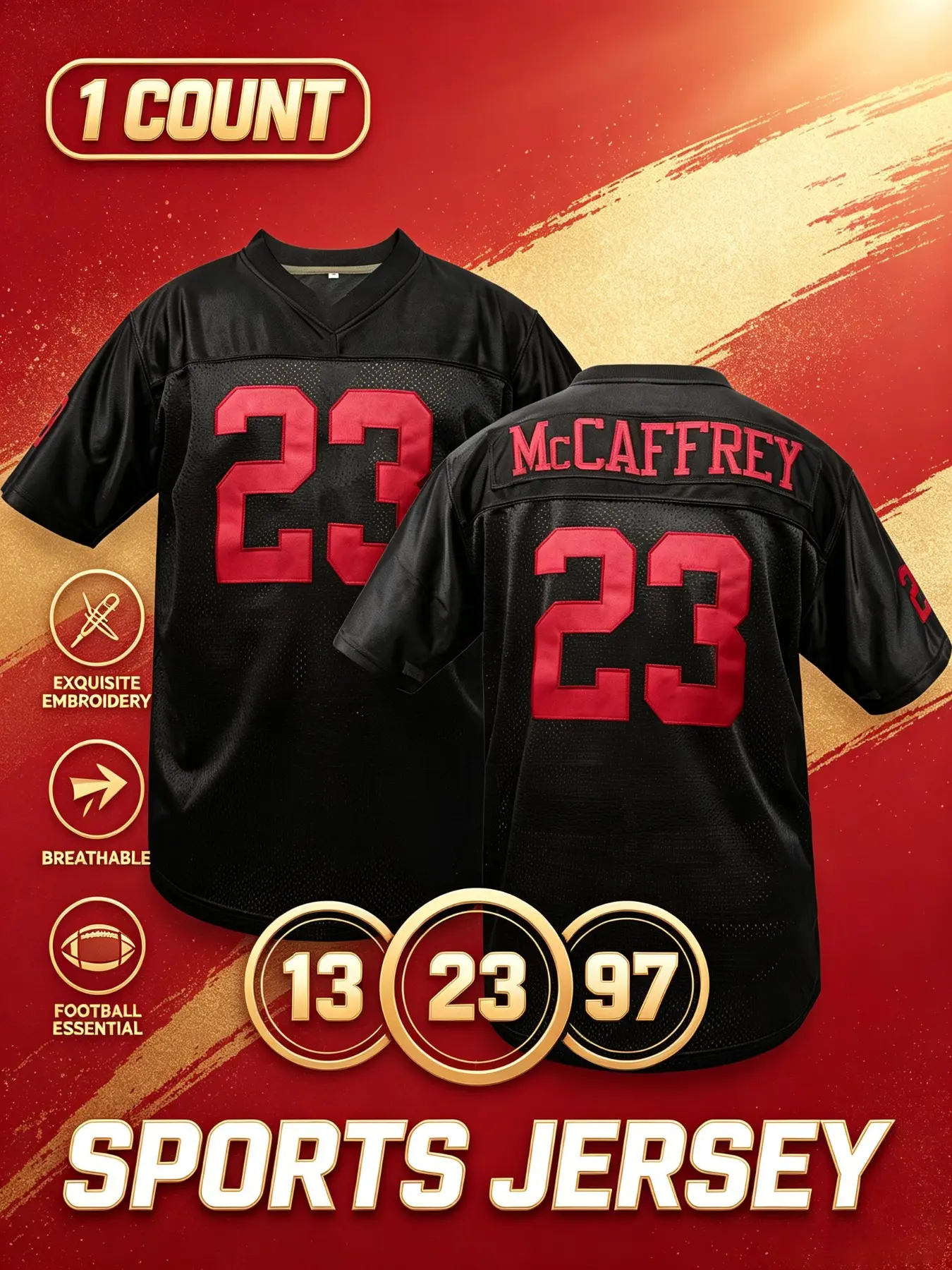 Men's Retro football jersey, Embroidered #23 #13 #97 San Francisco Jersey, Short Sleeve V Neck, Quick Dry Breathable, All Seasons