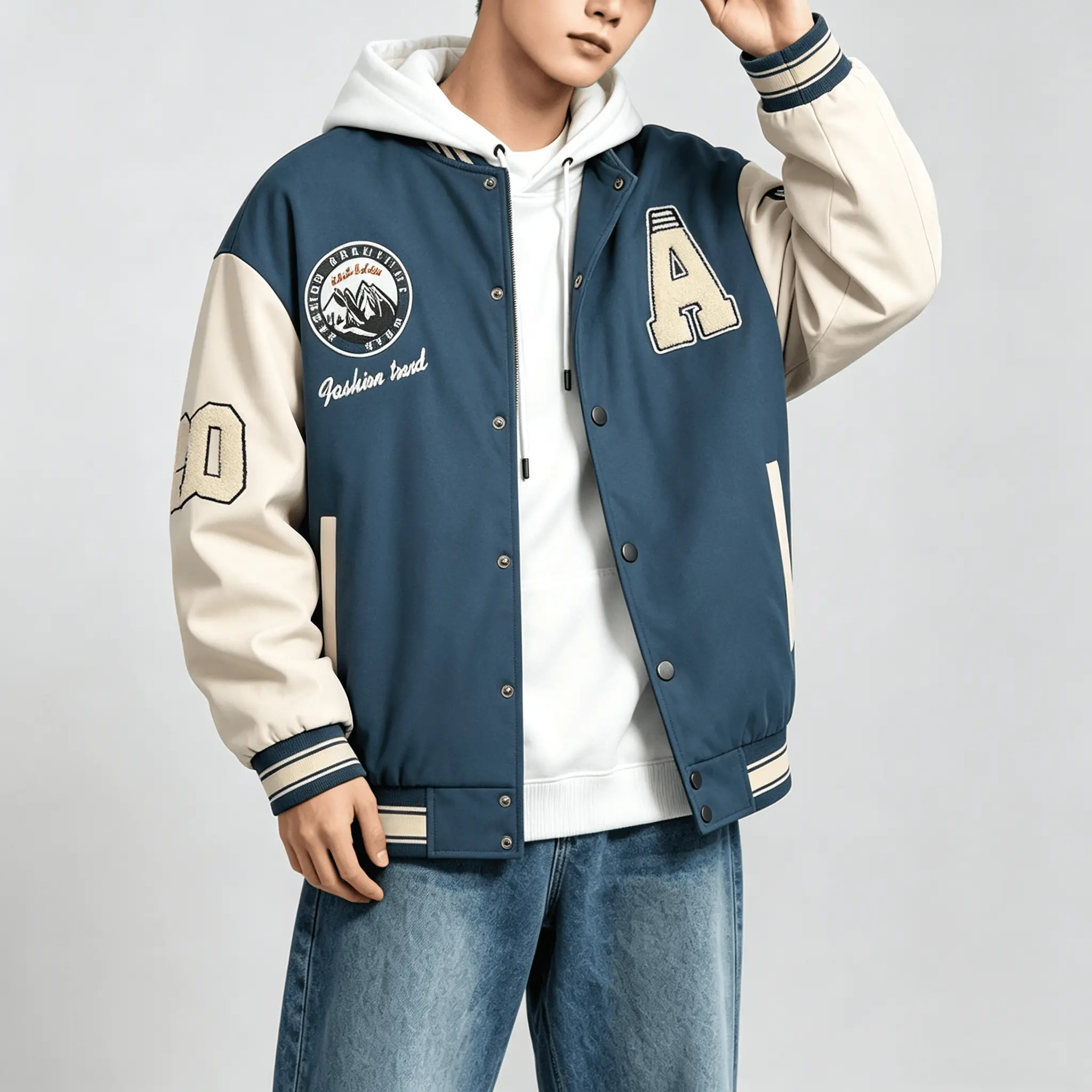 Men's Color Block Varsity Bomber Jacket, Vintage Letter Patches, Casual Streetwear Lightweight Outerwear for Teen Boys & Young Men Wool Blend Winter Trench Coat adaptive clothing Sherpa Lined Plaid Zip-Up heavyweight long sleeve menswear top pu leather