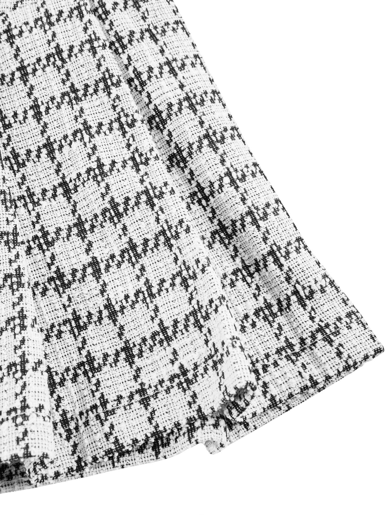 Aliling Women's Elegant Plaid Mini Dress, Spring Summer Sleeveless Button Hem Pleated A-Line, Fitted Collar Design, Perfect for Casual Wear, Casual Dresses