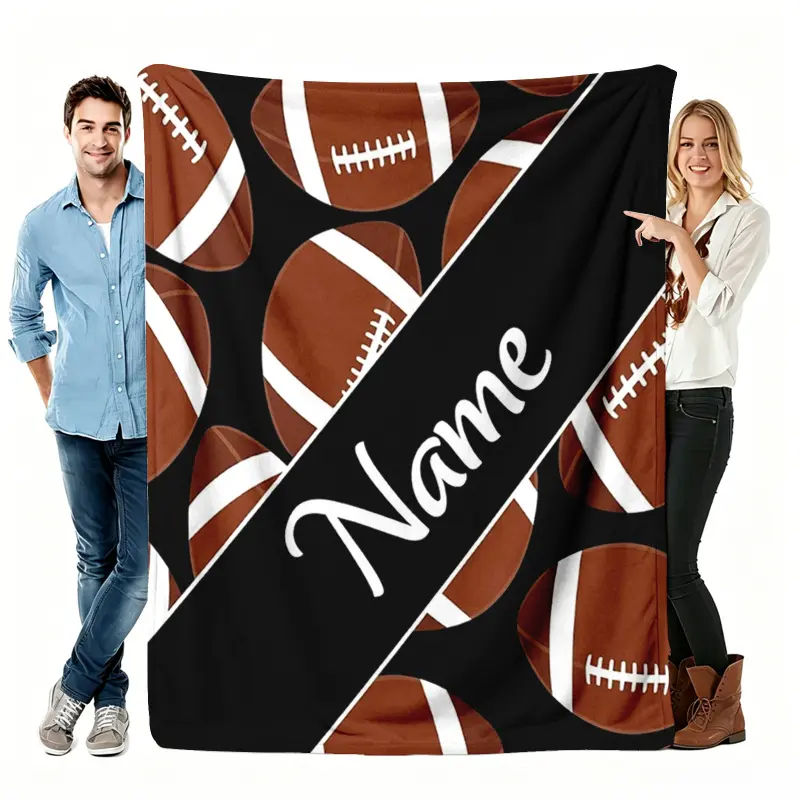   Custom Name Football Throw Blanket, Realistic Sports Flannel Blanket, Soft Cozy Warm Throw, Personalized Design, Gift for Him Player Fan, Birthday Man Cave Couch Bedroom Decor holiday