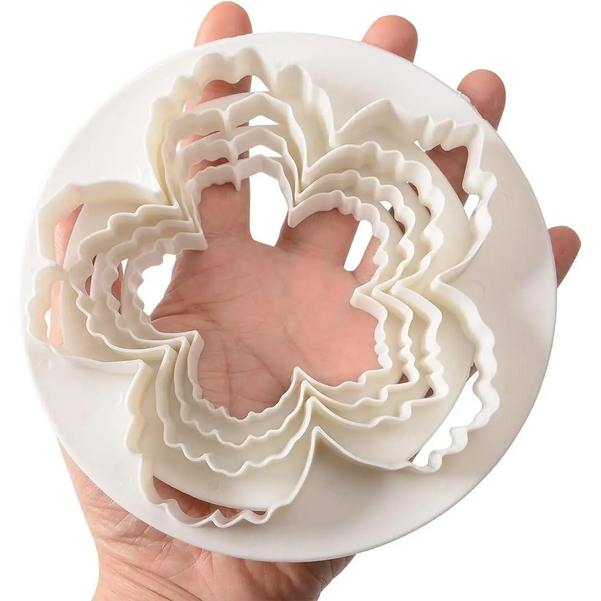 Women's Bra Accessories 4-Piece White Food-Grade Sturdy Reusable Fondant Cutters Set - 10.7 cm & 7.8 cm Smooth Peony Flower Molds for Birthday, Wedding Cakes, Gum Paste & Sugar Craft Baking Tools