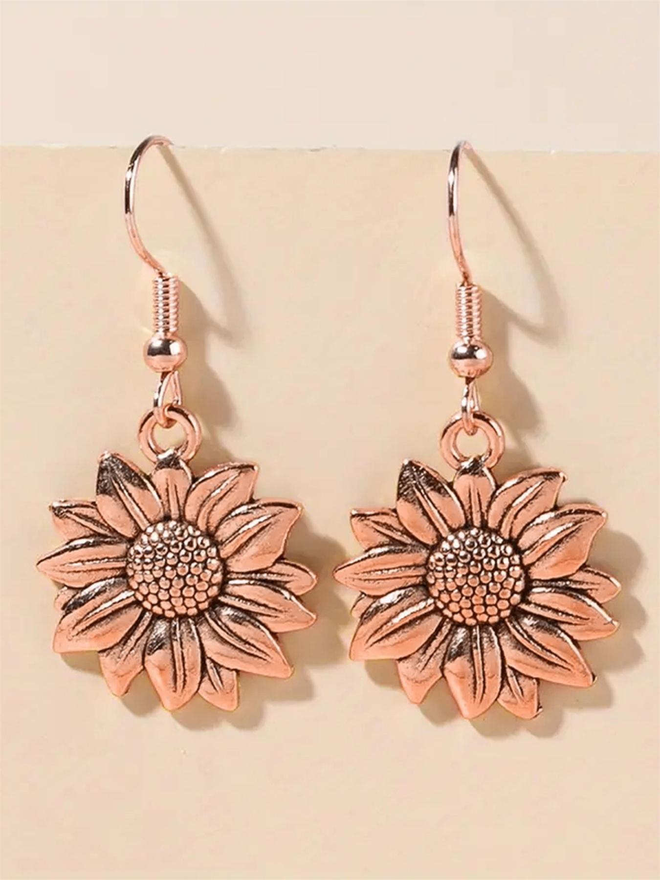 1 Pair Flower Shape Decorative Drop Earrings, Ear Hook Design, Vintage Boho Jewelry for Women, Lightweight Earring, Dangle Earrings