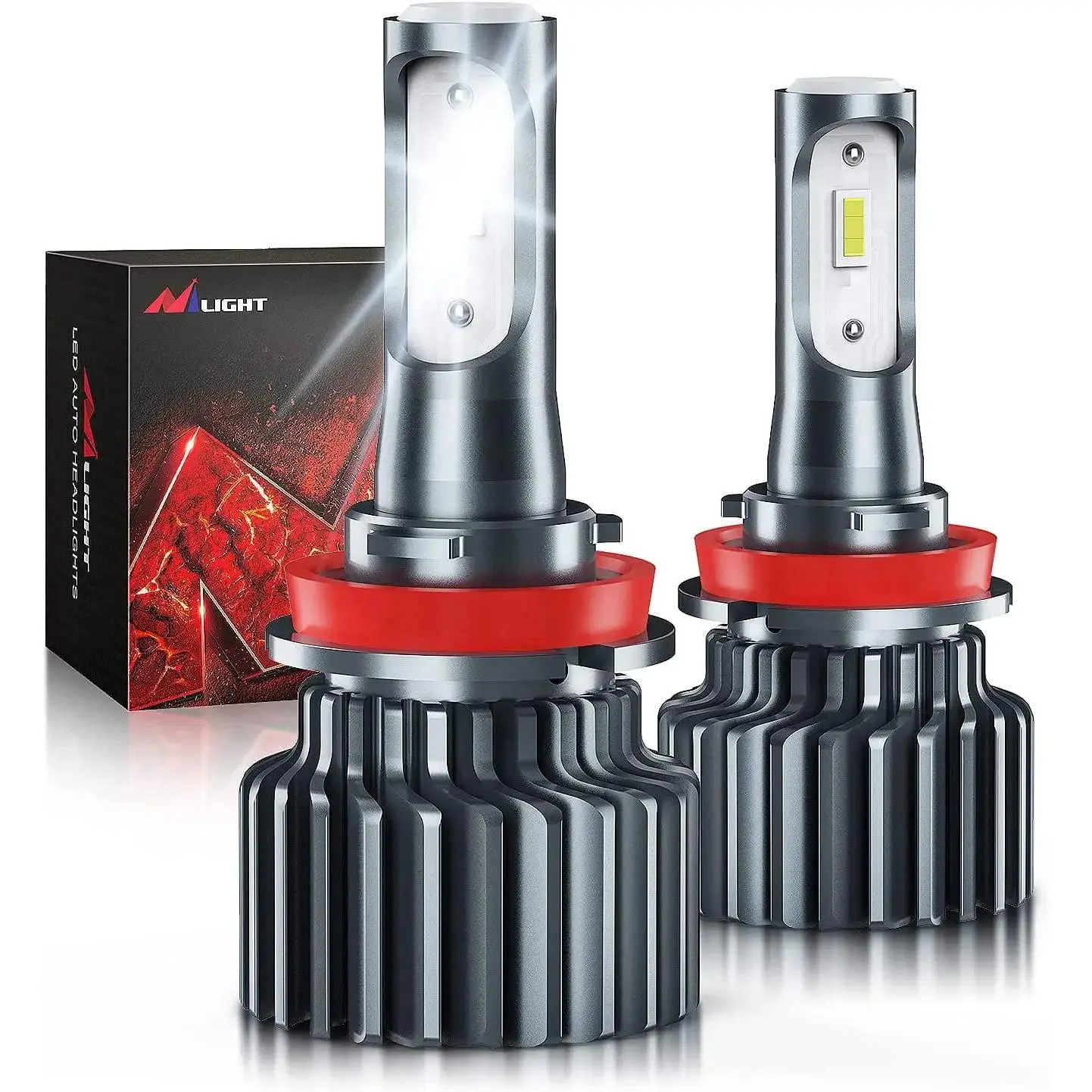 Nilight Nilight H11/H8/H9 LED Headlight Bulbs, 500% Brighter H11 LED Headlights Conversion Kit 6000K Cool White IP67, Pack of 2