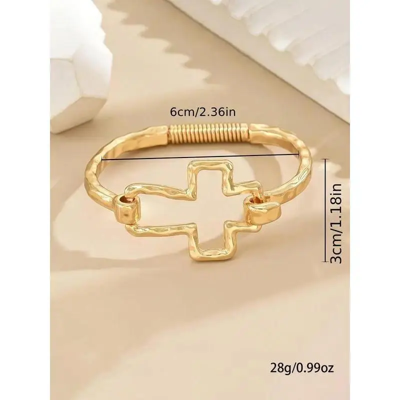 Open Cross Open Cuff Bangle - Unisex Zinc Alloy Circular Metal Bracelets & Bangles, Daily Outfit Boost Jewelry, Gift-Ready Cute Birthday Gift Pick