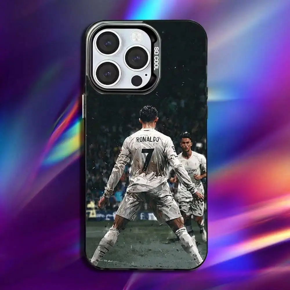 R-Ronaldo CR7 Cool Football Premium TPU Case - Slim Fit, Anti-Fall Black Matte Hard Bumper, Protection for iPhone 17 Air,16,15,14,13,12,11 Pro Max Plus & iPhone Series Cellphone Accessories