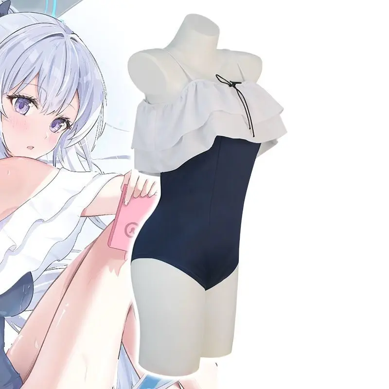 Moon Snow Palace Cosplay Swimsuit, Blue Archive Cosplay Swimwear, Anime Game Costume Set, Full for Role-Playing Fans