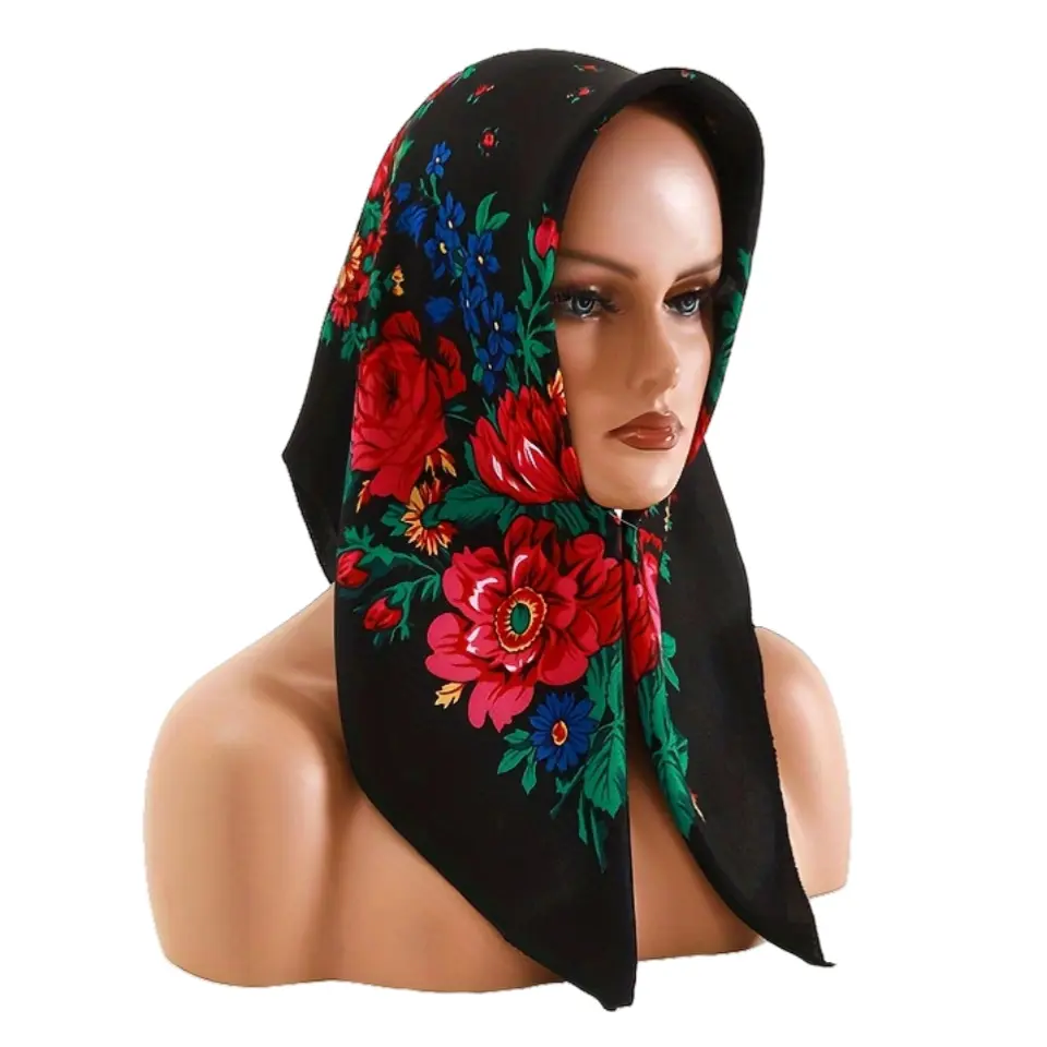 Women's 70cm Russian Ethnic Style Vintage Peony Print Square Scarf - 1 size fits all, all seasons, casual, durable & easy to care for, soft lightweight accessory for headscarf, neck scarf, hair band, bag decoration, Daily Wear, Soft Fabric, Breathable, Fl