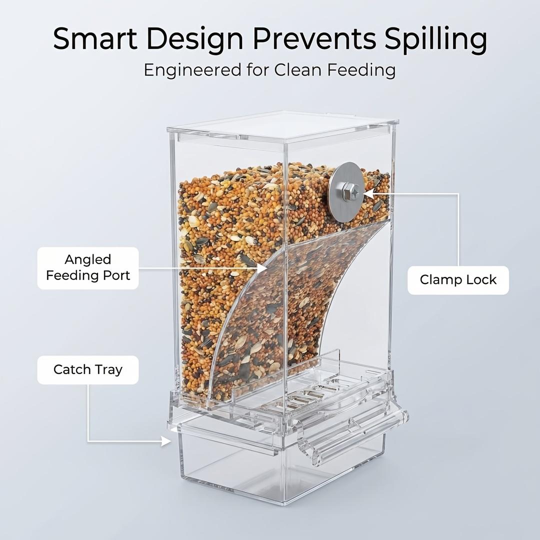 Transparent Bird Feeder, Automatic Spillproof Durable Easy to Clean Acrylic, Seed Mixture Dispenser for Cage, Suitable for All Birds, Outdoor Bird Feeder, for Parrot User Outside