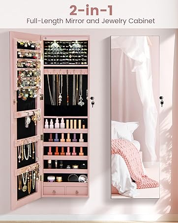 Karl home Jewelry Cabinet Armoire Chest with 4 Drawers, Flip Top Mirror, Top Storage Compartments, 2 Side Doors with 8 Necklace Hooks, 2 Shelves, White Standing Jewelry Organizer Box for Girls Gift Karl home Jewelry Cabinet Armoire Chest with 4 Drawers, Flip Top Mirror, Top Storage Compartments, 2 Side Doors with 8 Necklace Hooks, 2 Shelves, White Standing Jewelry Organizer Box for Girls Gift