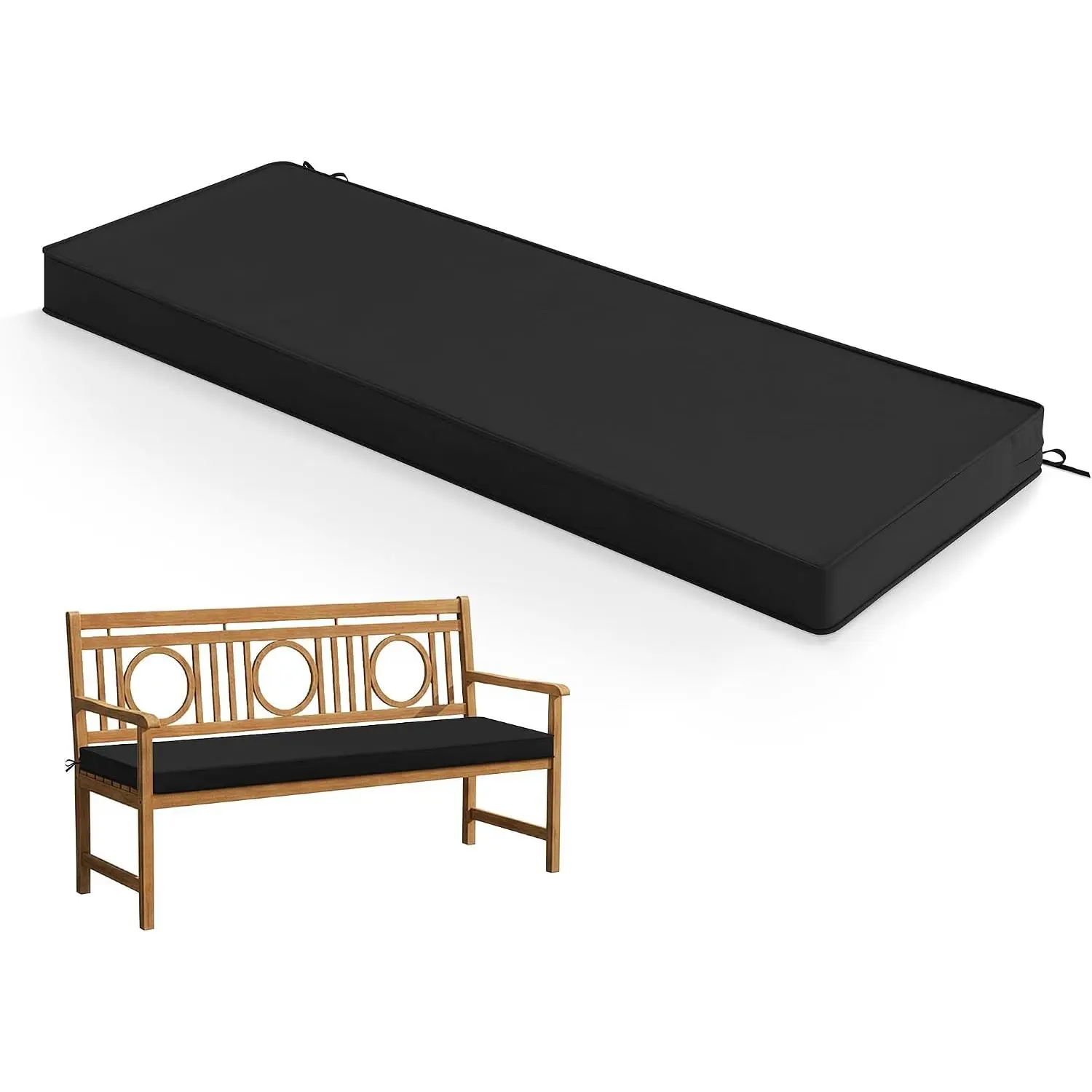 Outdoor Bench Cushion Waterproof Fade Resistant Patio Furniture Cushions - Non-Slip Bench Pad with Removable Cover for Garden Swing Porch Sofa Settee 48x18x3 Inch Black
