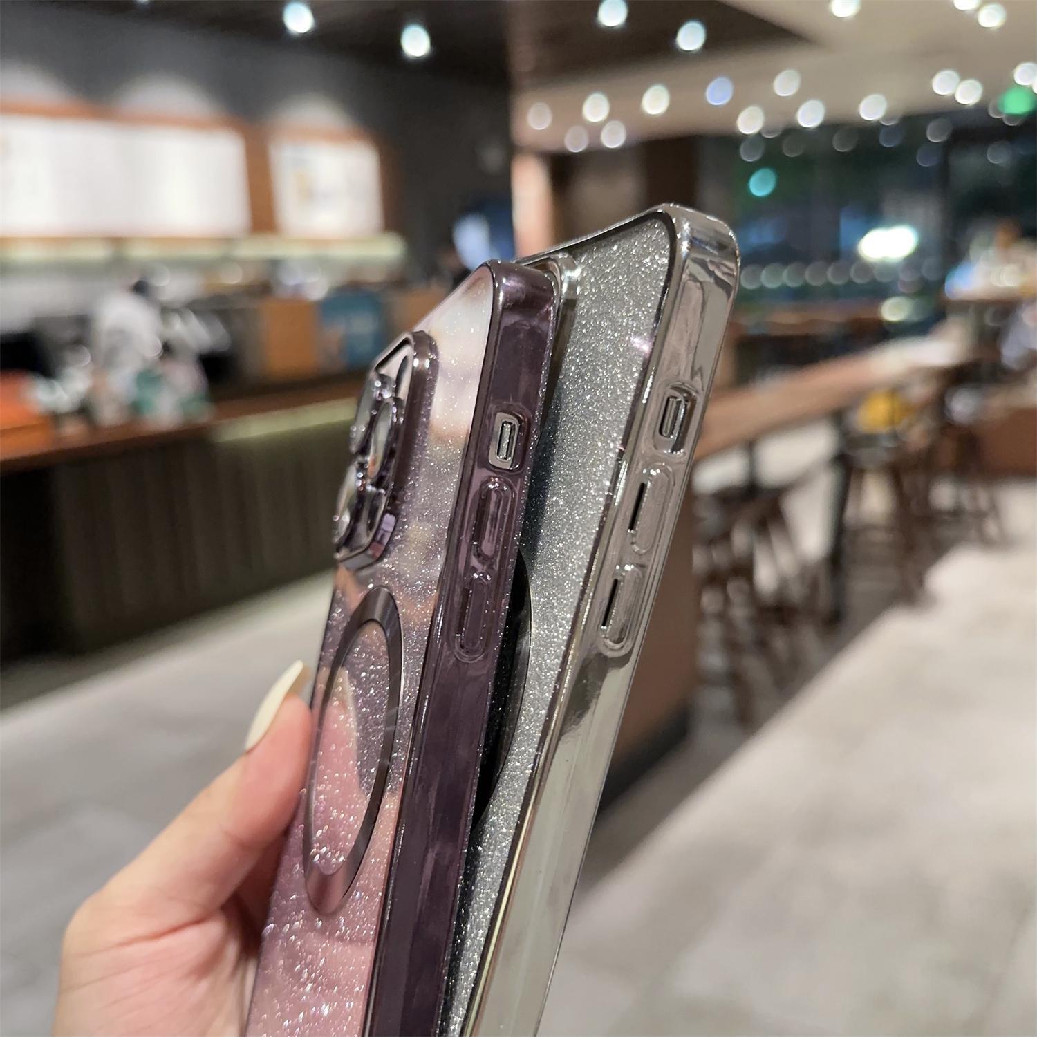 MagSafe Case For iPhone 16 Pro Max 15 14 13 Compatible with Magnetic Charging Bling Glitter Case Plating Bumper with Camera Lens Cover