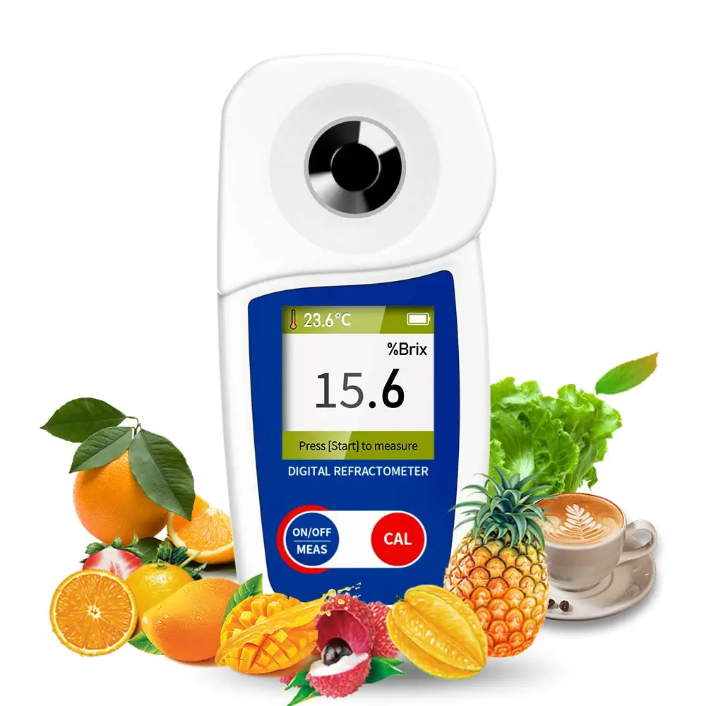 Digital Brix Refractometer  brix Meter Refractometer Automatic Temperature Compensation Brix Refractometer Range 0-55%,±0.1% Precision for Fruit Juice Coffee