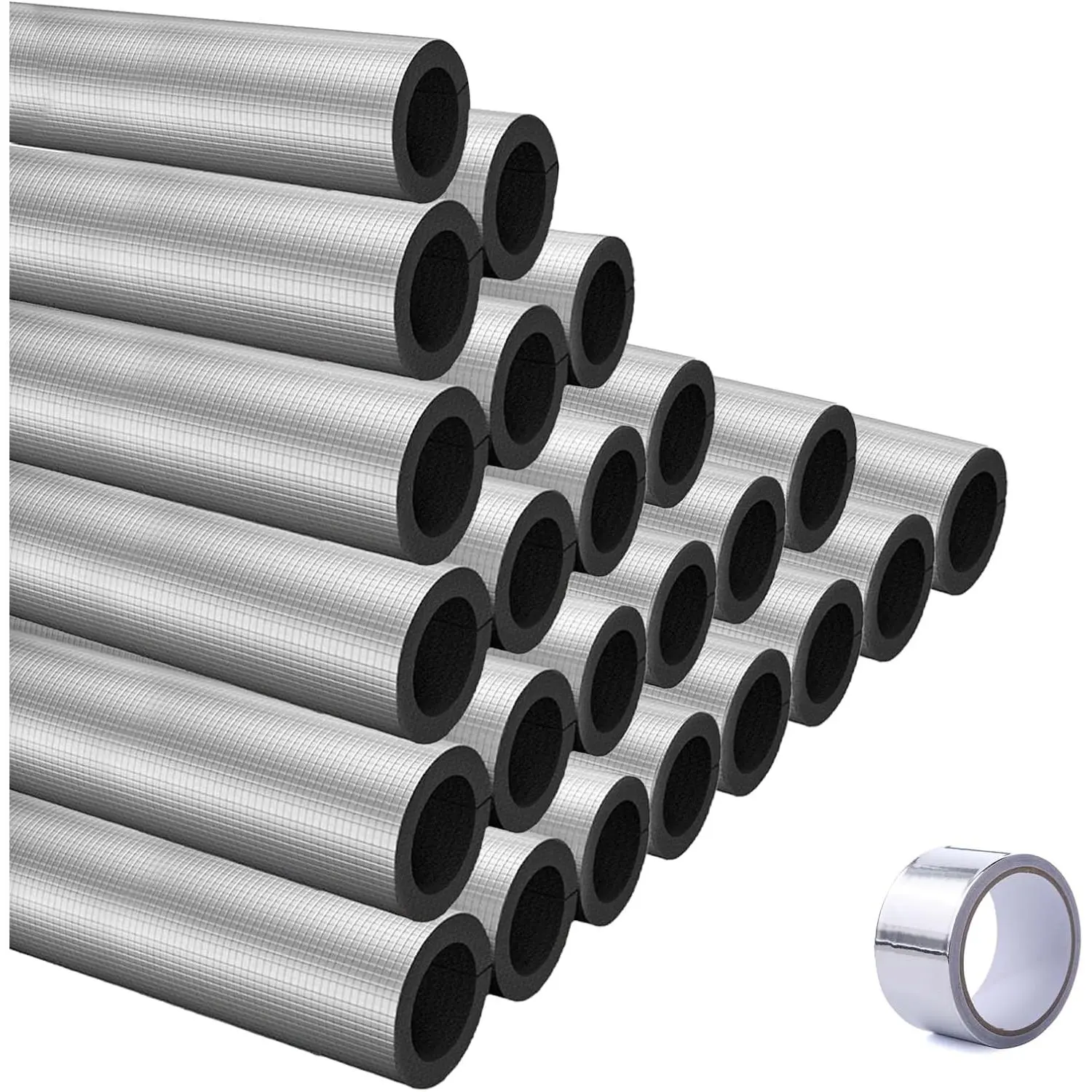24 count Self Adhesive 3/4 Inch 31.5Ft Pipe Insulation  Tube Pipe Cover  Foil Pipe Covers Insulation  Wrap Tubing for Outdoor Sun Protection