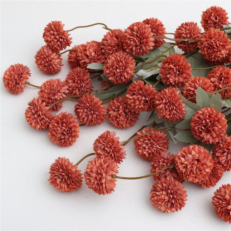 12-Piece Artificial Snowball Pom-Pom Flower Bouquet (No Vase), Artificial Flower Arrangements, Faux Ping-Pong Flowers for Home, Party or Wedding Decor