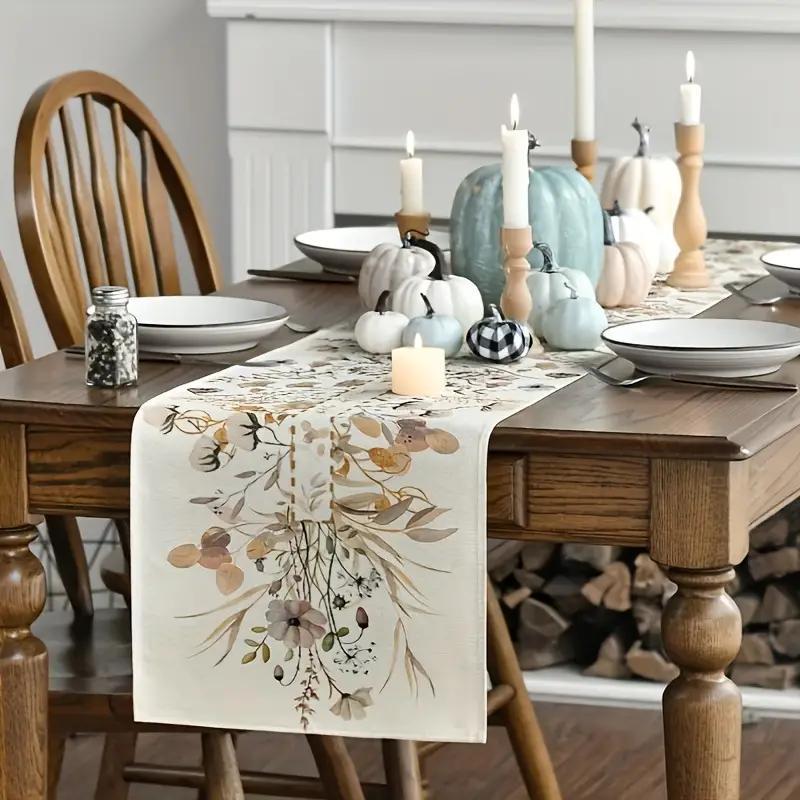 Floral Pattern Table Runner, Durable Polyester Household Decorative Tablecloth, Table Decoration Supplies for Home Kitchen Dining Room, Add Elegance, Add Charm