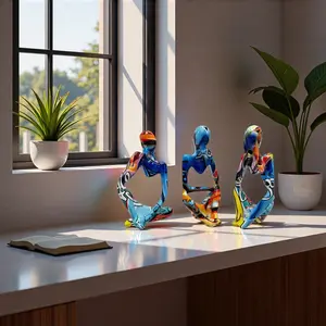 3-Piece Graffiti Thinker Resin Sculpture Set, Multi-Functional Home Decor, Office, Living Room, Bedroom Ornament, Modern Art Piece