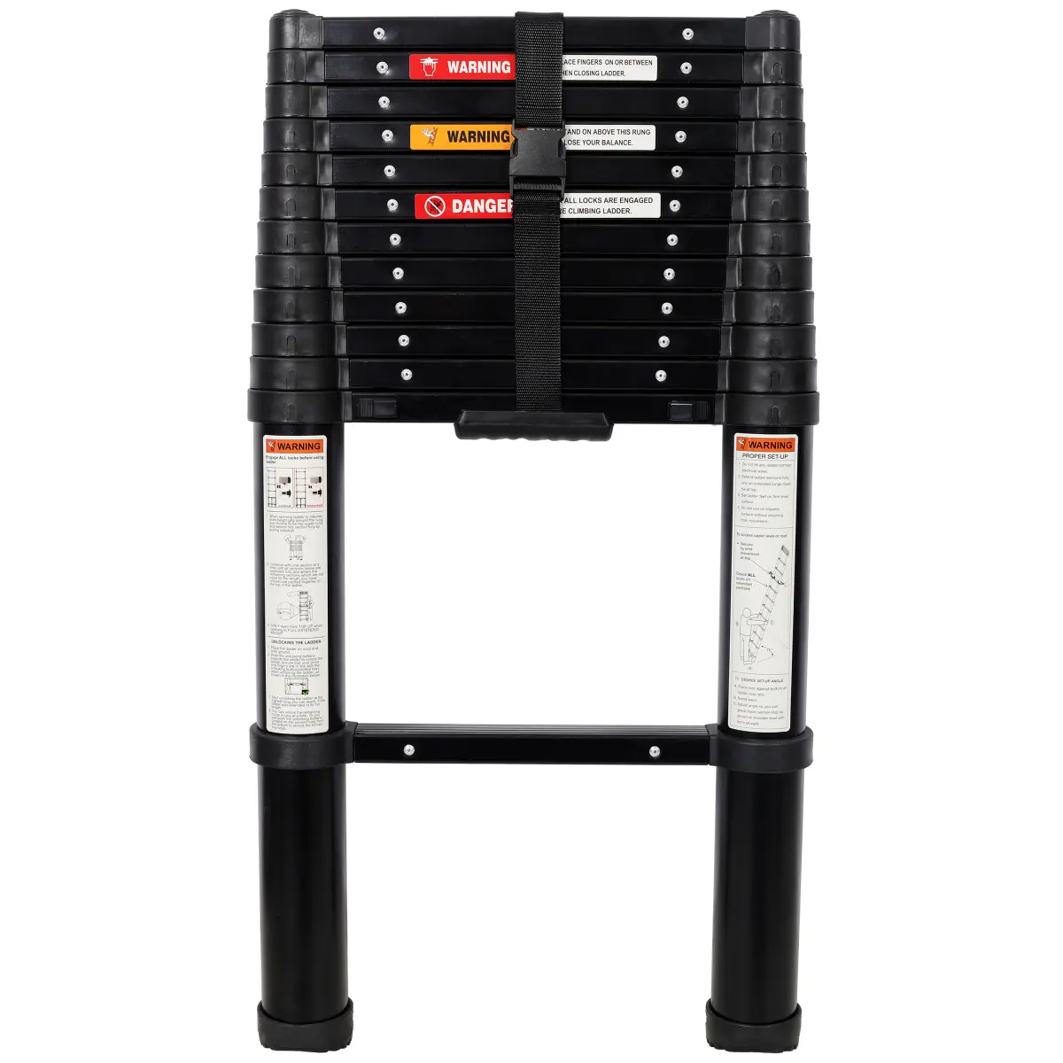 12.5FT Aluminum Telescopic Extension Ladder, 330 LBS Max Load, Anti-Pinch Independent Buttons, Slow Retraction, Compact Foldable, 3.6-12.5FT Height Adjust, Portable, Indoor/Outdoor for Home DIY, Roof, Window Cleaning (for DIY Users)