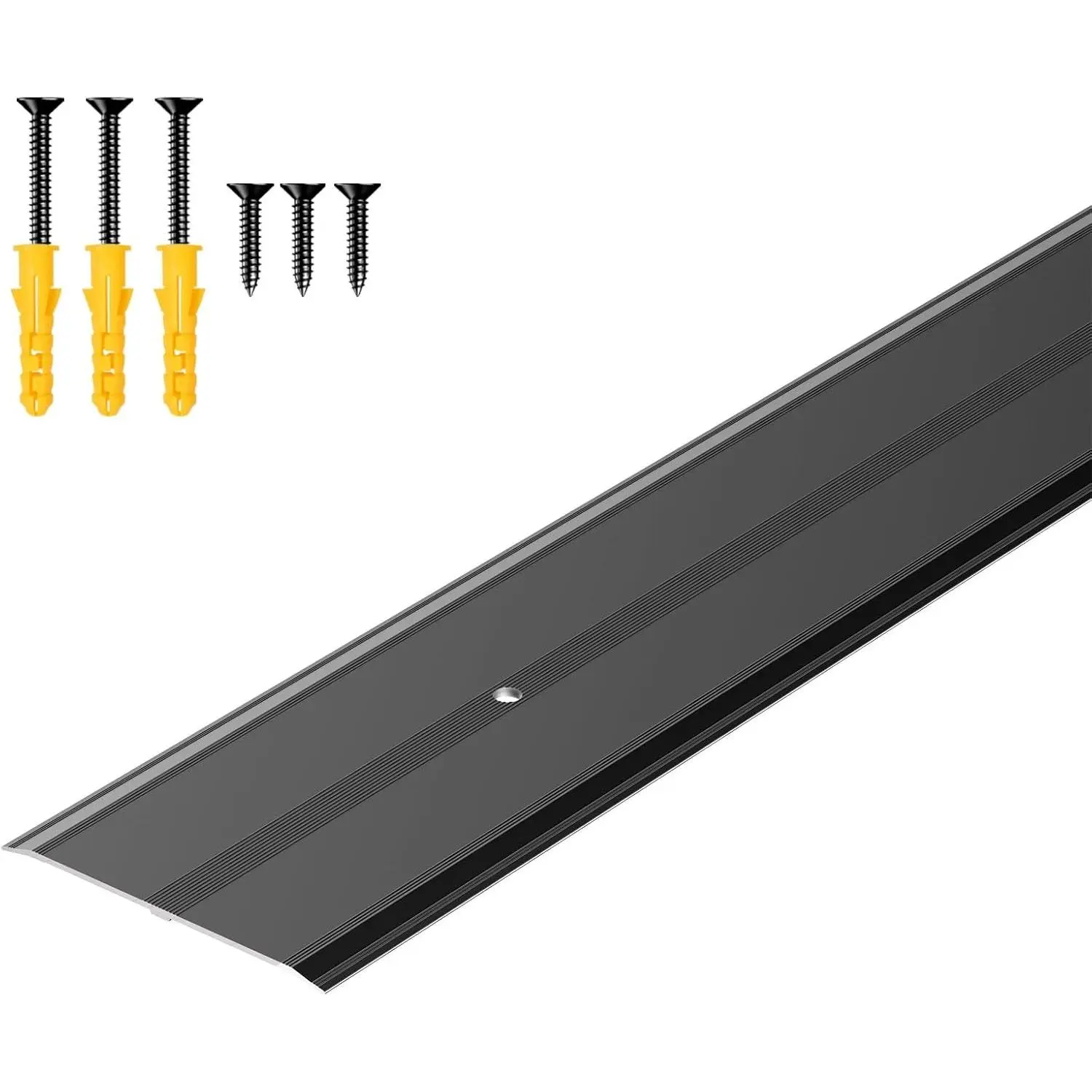 36"L×2.4"W ×0.1"H Flat Profile Aluminum Floor Transition Strip, Metal Door Threshold for Carpet Wood Tile Vinyl Flooring Gaps, Indoor and Outdoor Doorway Decoration Protector(Black,1pcs)