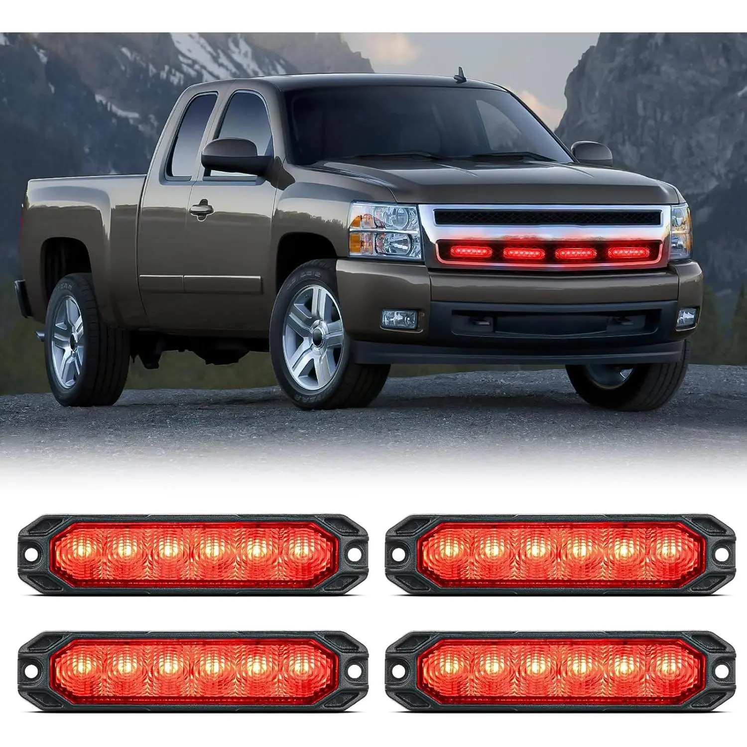 Nilight 6LED Lights 4PCS Ultra slim Surface Mount Light bar 12-24V Sync Feature Flashing Light kit for Truck Car Vehicle ATV SUV UTV Red