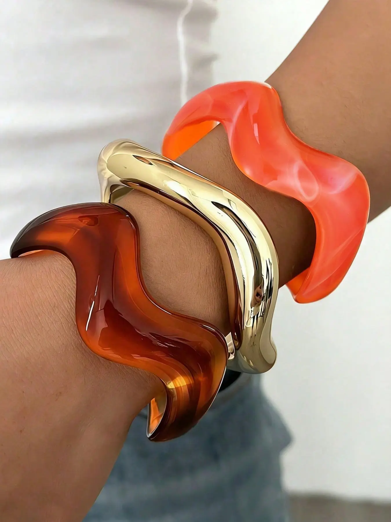 3-Piece Retro Minimalist Women's Wave Acrylic Cuff Bracelet Jewelry, Open Ring, Boho Style, Perfect for Daily Wear and Gifts
