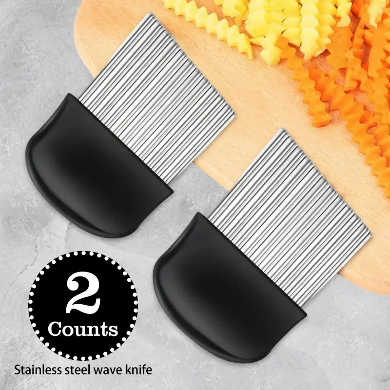 2PC Crinkle Cutter Non Slip Silicone Handle Wavy Potato Slicer for Gratin Casseroles French Fries Crinkle Chopper Kitchen Gadget for Home Cooks Moms Family Veggie Prep